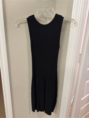 Sleeveless Open Back Black Ribbed Midi Dress - Classic Women's Dress